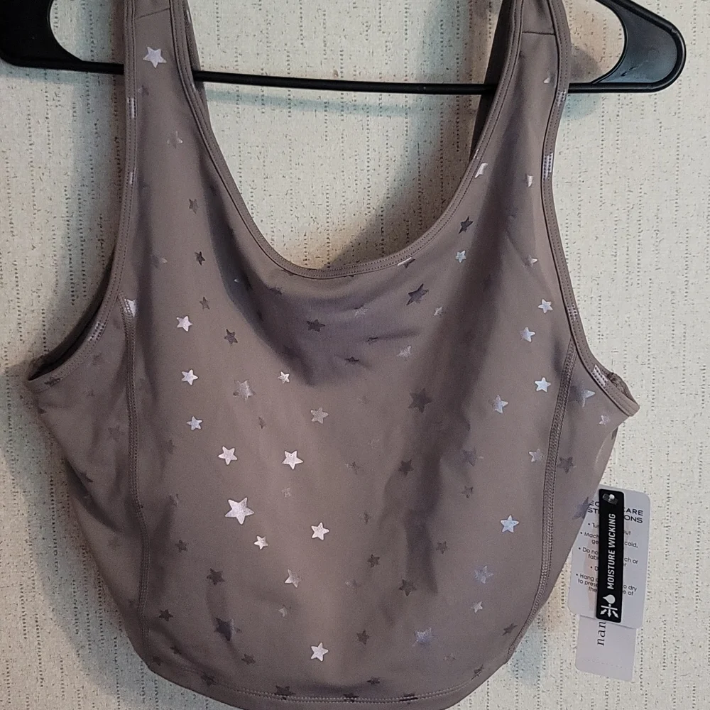 NANETTE LEPORE PLAY WOMEN'S ACTIVE STAR SPORTS BRA: BROWN/GRAY STARS: NWT: XL